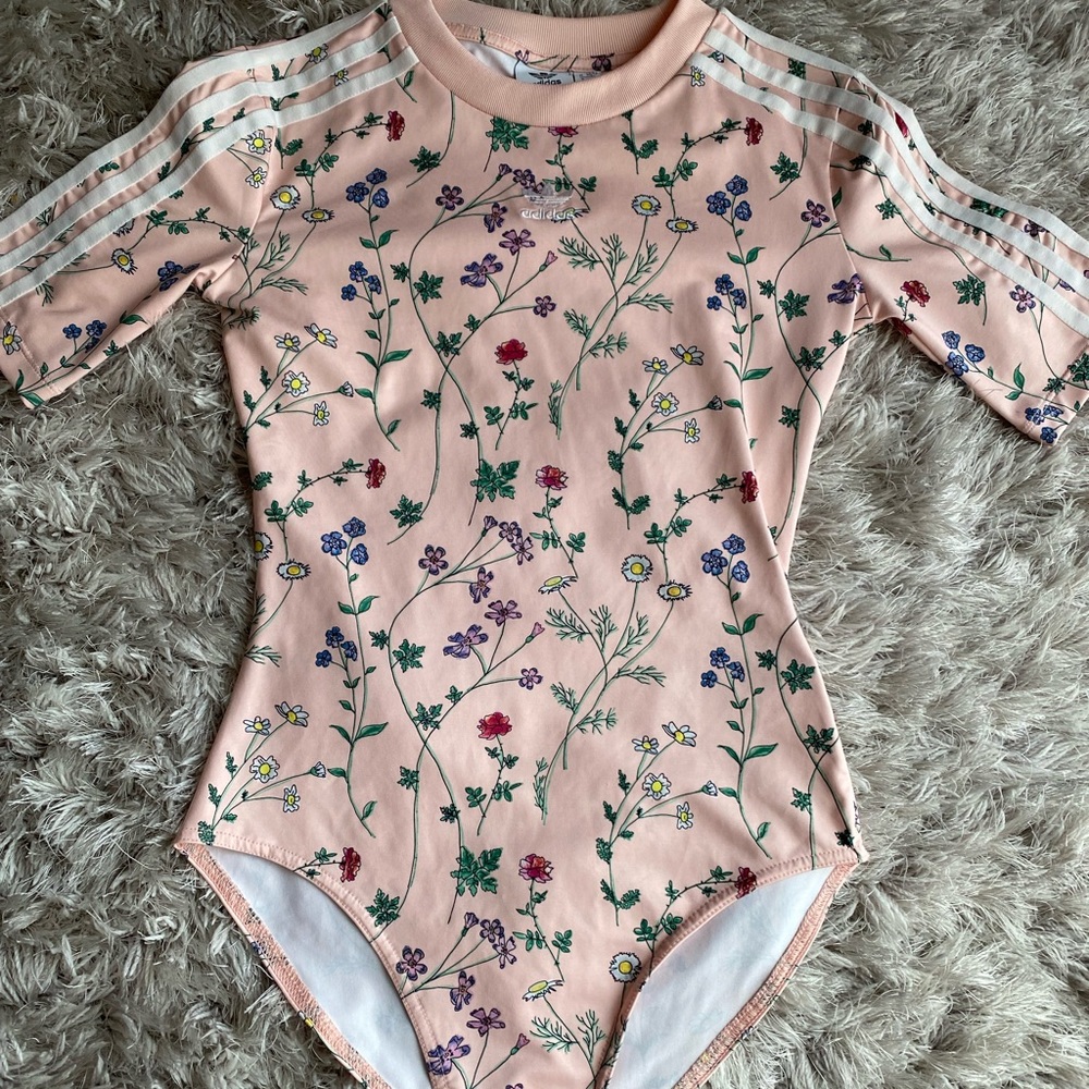Adidas Floral Print Pink Women’s Short-Sleeve Bodysuit